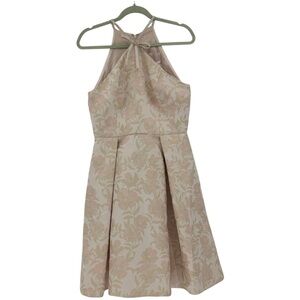 NEW Gal Meets Glam Evelyn Sea Holly jacquard halter dress in pink floral size 8